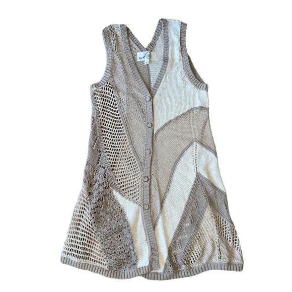 Rosie Neira Ewyn Neutral Open Knit Cardigan Vest size Medium - Picture 3 of 10